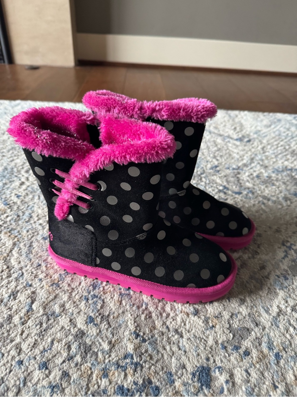 Skechers Black Polka Dot Boots with Hot Pink Trim